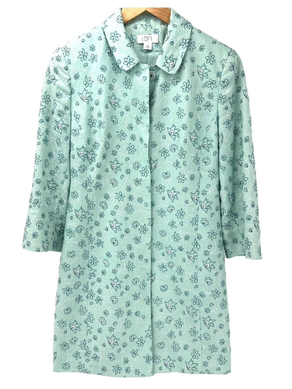 100% Linen Ann Taylor LOFT Aqua Floral Jacket